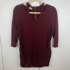 Maurices Maroon Ruched Side 3/4 Sleeve Size LG Top